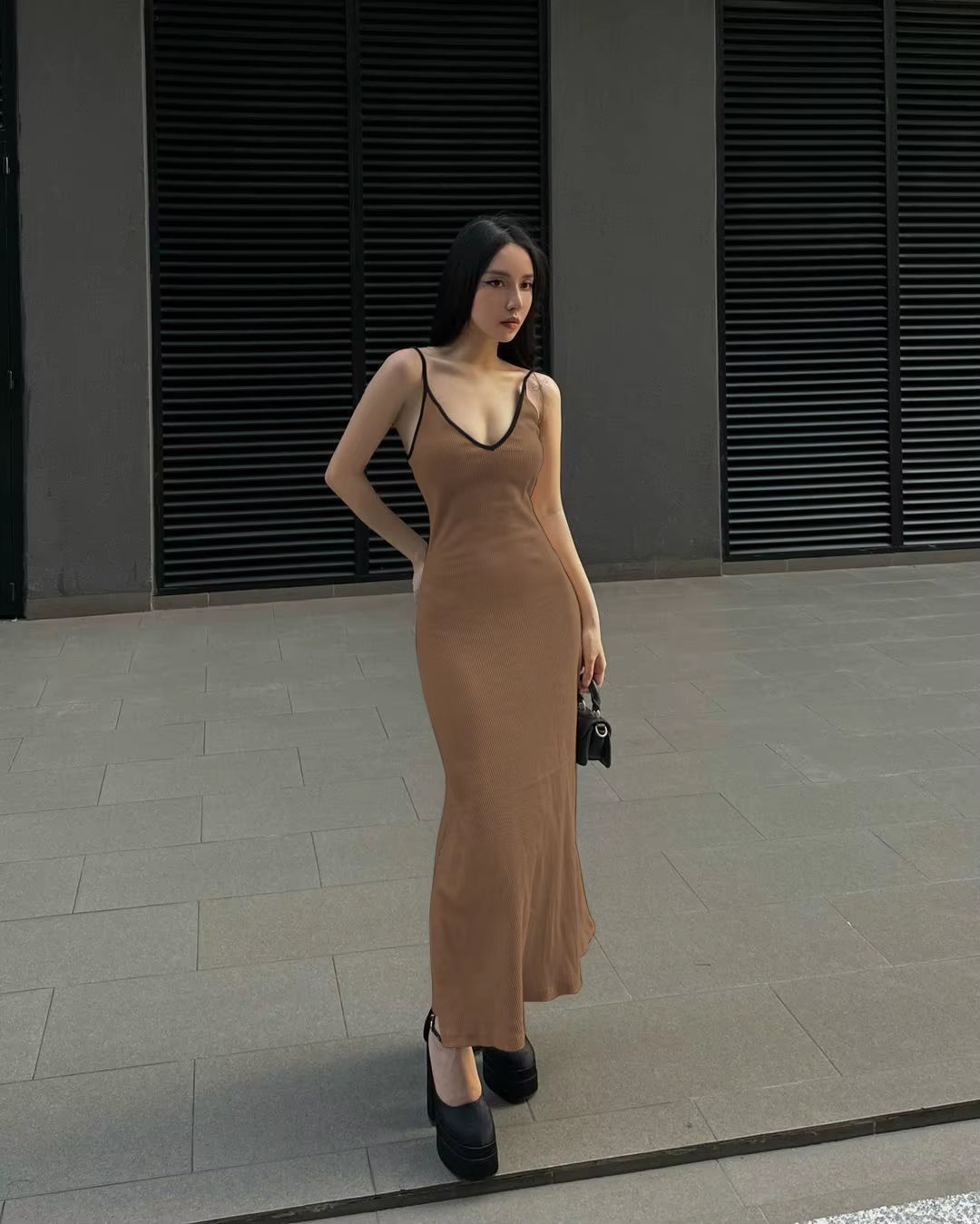 Ribbed Sleeveless Cami Maxi Dress Solid Sexy Elegant Long Dress Women’S Party Clubwear Autumn Winter Outfit