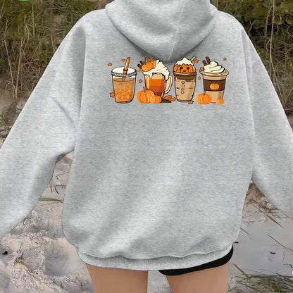 Halloween Hoodie Pumpkin Spice Latte Graphic Hooded Sweatshirt Cozy Long Sleeve Pullover Womens Autumn Winter Casual Streetwear