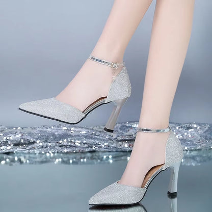 2025 Thick-Heeled High-Heeled Shoes Female Fairy Wind Summer New All-Match Girl Pointed Toe Strap Sandals for Women’S