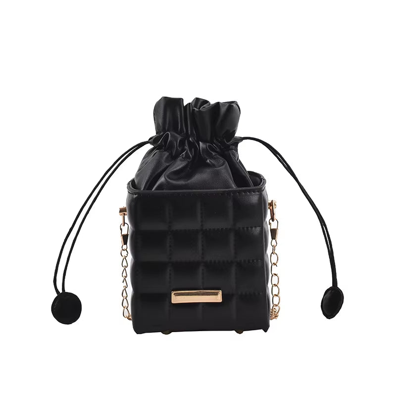 Texture Simple Checker Drawstring Crossbody Bag 2022 New Trendy Handbags Fashion Chain Messenger One-Shoulder Bags for Women