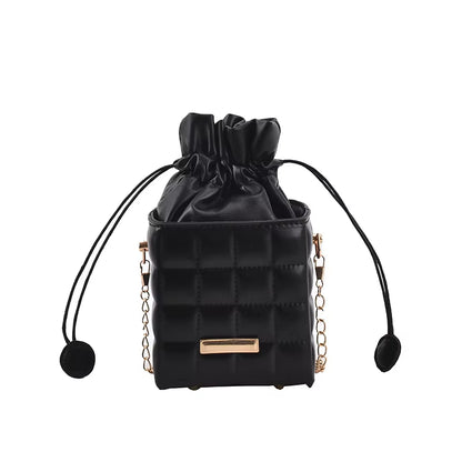 Texture Simple Checker Drawstring Crossbody Bag 2022 New Trendy Handbags Fashion Chain Messenger One-Shoulder Bags for Women