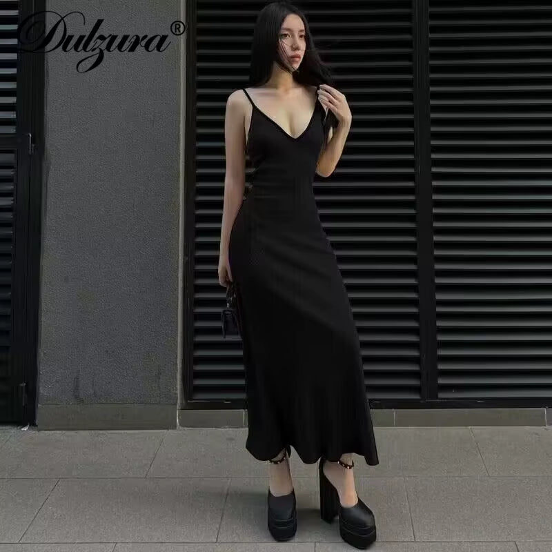 Ribbed Sleeveless Cami Maxi Dress Solid Sexy Elegant Long Dress Women’S Party Clubwear Autumn Winter Outfit