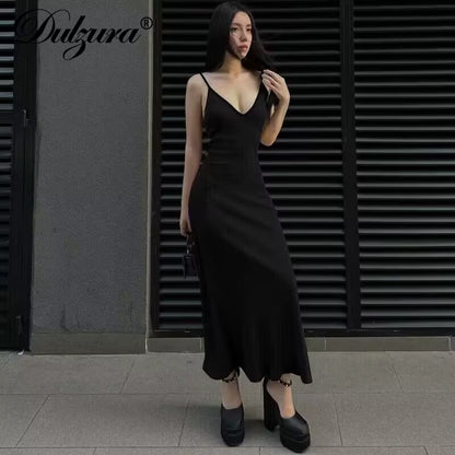 Ribbed Sleeveless Cami Maxi Dress Solid Sexy Elegant Long Dress Women’S Party Clubwear Autumn Winter Outfit