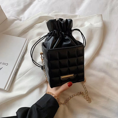 Texture Simple Checker Drawstring Crossbody Bag 2022 New Trendy Handbags Fashion Chain Messenger One-Shoulder Bags for Women
