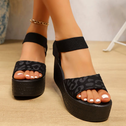 Women’S Wedge High Heel Peep Toe Sandals Leopard Platform Sandals Ladies Thick Sole Summer Shoes Espadrilles Zapatillas Mujer