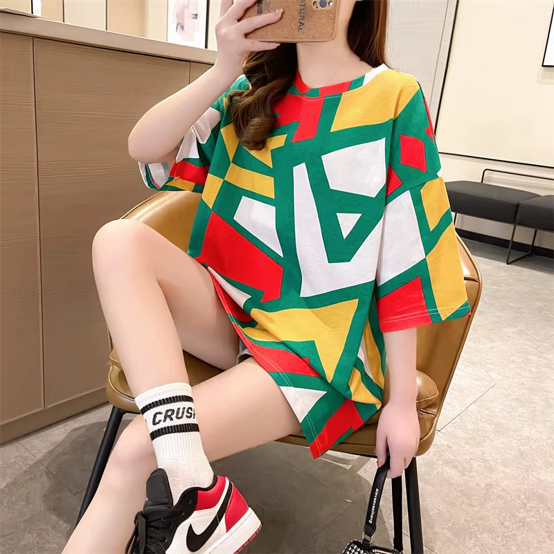 Harajuku T Shirt Women Letter Print Cotton Fashion Summer Loose Tees Korean Streetwear T-Shirt NS4768