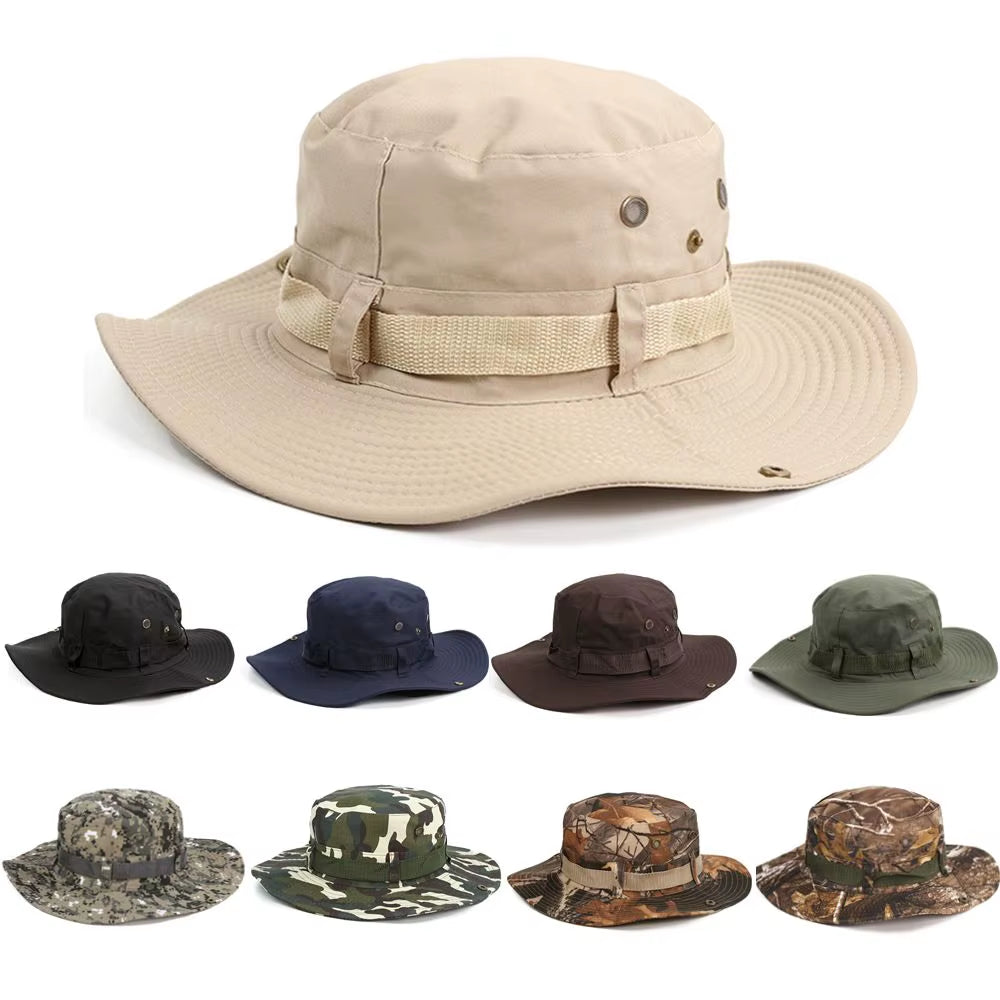 Men & Women Sun Hat Wide Brim Breathable Fishing Cap Men'S Bucket Hats Hiking Jungle Hat Summer Outdoor Camo Caps
