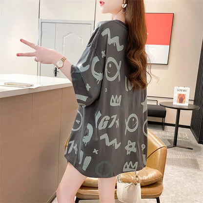 Harajuku T Shirt Women Letter Print Cotton Fashion Summer Loose Tees Korean Streetwear T-Shirt NS4768