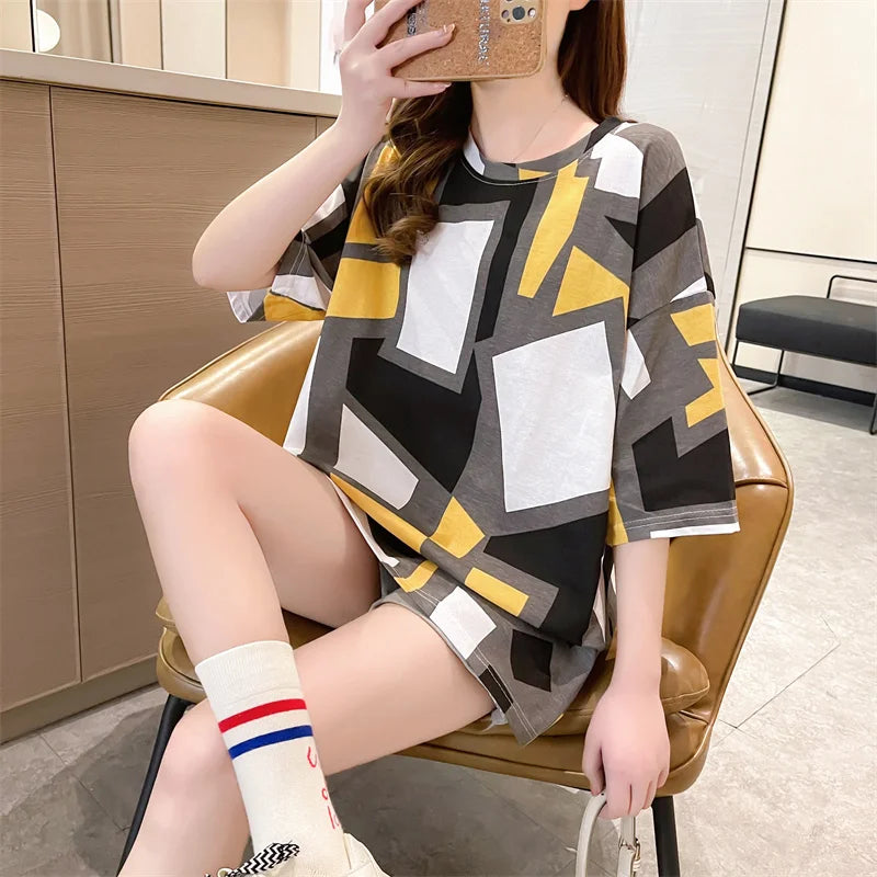Harajuku T Shirt Women Letter Print Cotton Fashion Summer Loose Tees Korean Streetwear T-Shirt NS4768