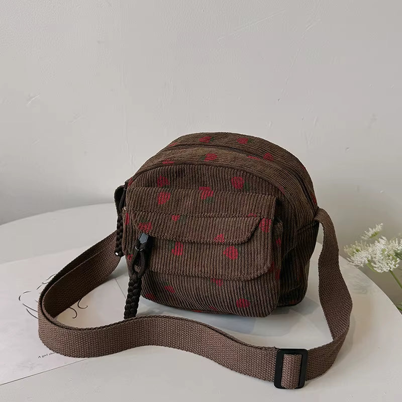 Strawberry Shoulder Bag Corduroy Crossbody Bags Trendy Handbags Messenger Designer Luxury Bag for Women Travel Bolsos De Mujer